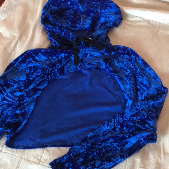 Blue Velour Cropped Hoodie - Picture 1 of 3